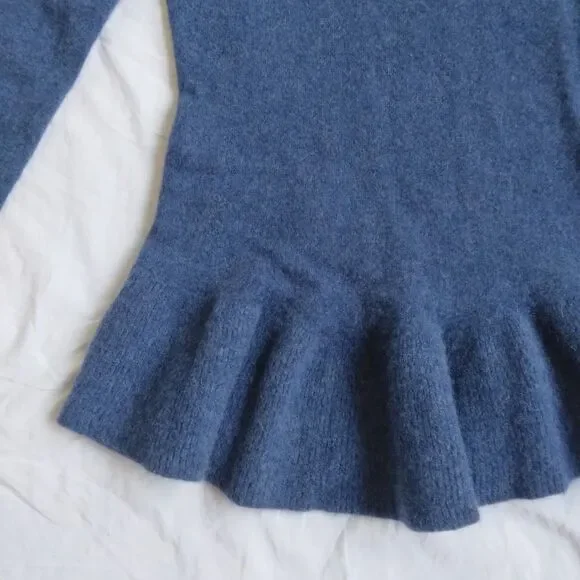 Isaac Mizrahi Live! Cashmere Peplum Sweater Babydoll Vneck Blue Women's XS - Picture 14 of 15